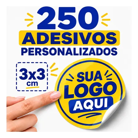 250 adesivos personalizados 3 × 3 cm